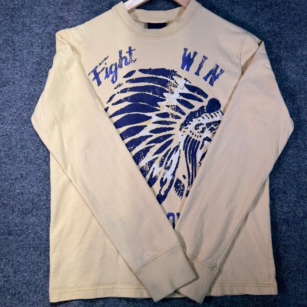 Abercrombie & Fitch T-Shirt Men XL Yellow Fight WIN Headdress Indian Vintage Y2K